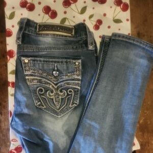 Rock Revival Womens Medium Blue Embellished Bootcut Jeans